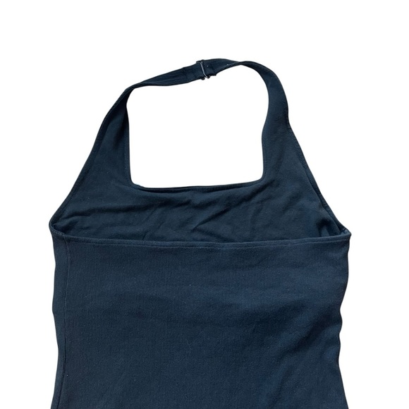 American Eagle Black Ribbed Halter Bodysuit XL Adjustable Back Snap Closure - Picture 4 of 9